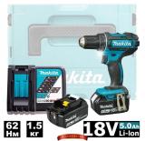 Аккумуляторная дрель-шуруповерт Makita DDF482RTJ (2 акк. 18V, 5 А/ч, 62Нм, кейс MakPac)